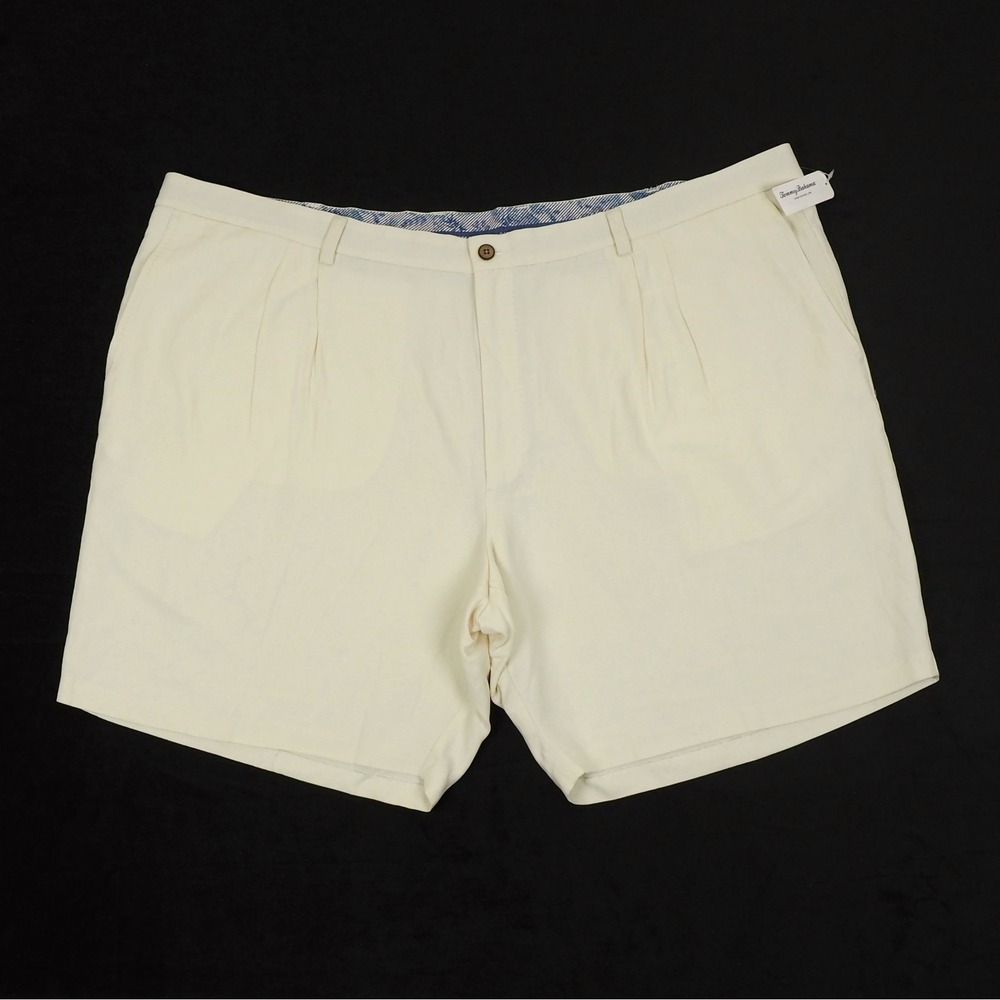 New Tommy Bahama Monterey Pleated Chino Shorts Mens 52 Khaki Beige Silk Blend